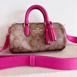 NWT COACH CB874 Lacey Crossbody In Signature Canvas & Leather Khaki/Cerise